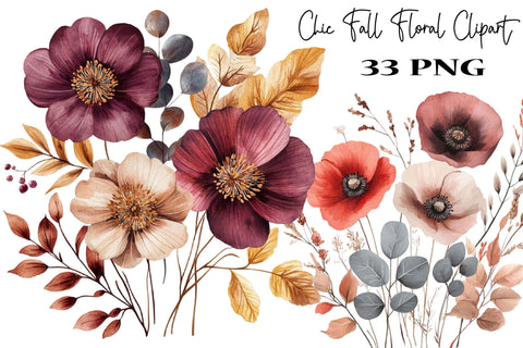 Watercolor Autumn Floral Clipart Bundle Sublimation SVGArt 