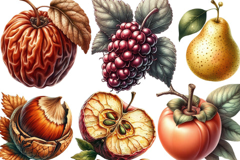 Watercolor Autumn Fruits Clipart Sublimation SVGista 