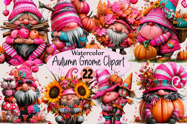 Watercolor Autumn Gnome Clipart Sublimation SVGArt 