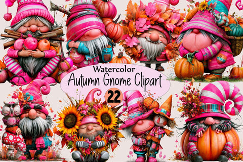 Watercolor Autumn Gnome Clipart Sublimation SVGArt 