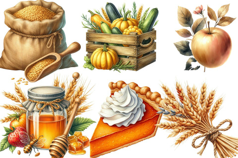 Watercolor Autumn Golden Harvest Clipart Sublimation SVGista 