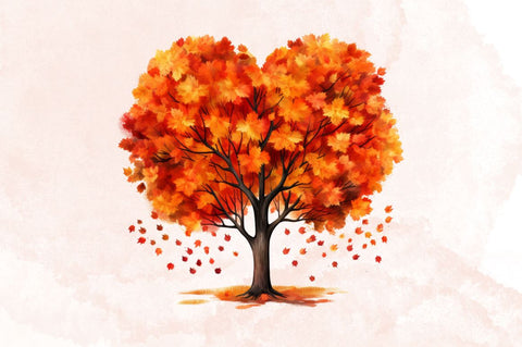 Watercolor Autumn Heart Maple Tree Clipart Bundle Sublimation Designangry 