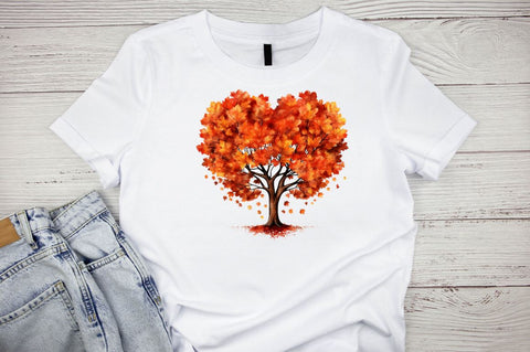 Watercolor Autumn Heart Maple Tree Clipart Bundle Sublimation Designangry 