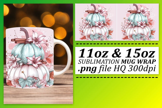 Watercolor Autumn Mug Wrap Design Pumpkin 11oz/15oz Sublimation afrosvg 