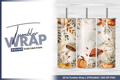 Watercolor autumn pumpkins and mushrooms frame tumbler png Sublimation Regulrcrative 