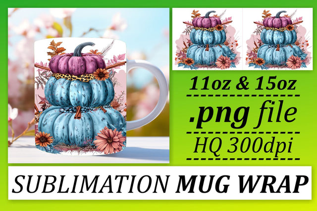 Watercolor Autumn Pumpkins Mug Wrap Design 11oz/15oz Sublimation afrosvg 