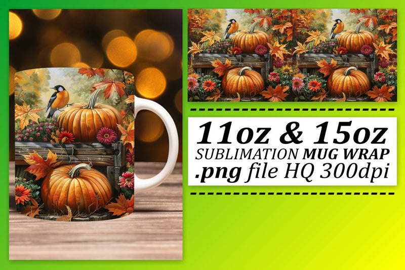 Watercolor Autumn Scene Mug Wrap Design 11oz/15oz Sublimation afrosvg 