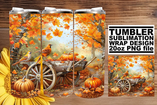 Watercolor Autumn Scene Tumbler Wrap - 20oz Design Sublimation afrosvg 
