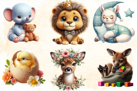 Watercolor Baby Animal Nursery Clipart Bundle Sublimation SVGArt 