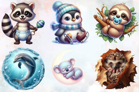 Watercolor Baby Animal Nursery Clipart Bundle Sublimation SVGArt 