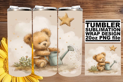 Watercolor Baby Bears on 20oz Tumbler - Nursery Art Sublimation afrosvg 