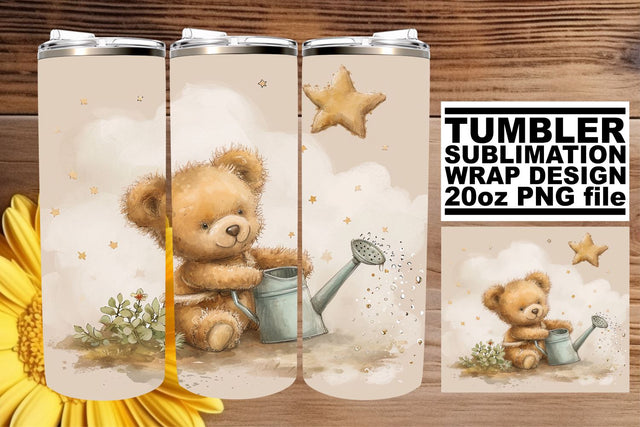 Watercolor Baby Bears on 20oz Tumbler - Nursery Art Sublimation afrosvg 