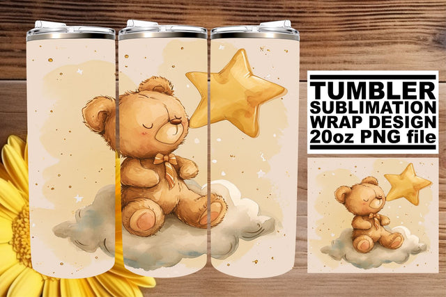Watercolor Baby Bears on 20oz Tumbler - Nursery Art Sublimation afrosvg 