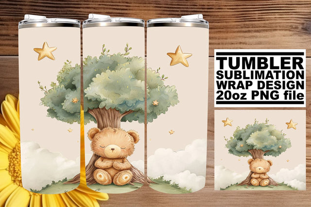 Watercolor Baby Bears on Tumbler - Artistic Nursery Magic Sublimation afrosvg 