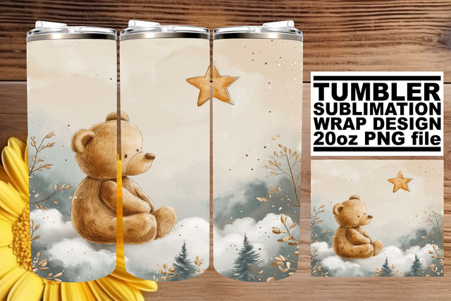 Watercolor Baby Bears on Tumbler - Artistic Nursery Sublimation afrosvg 
