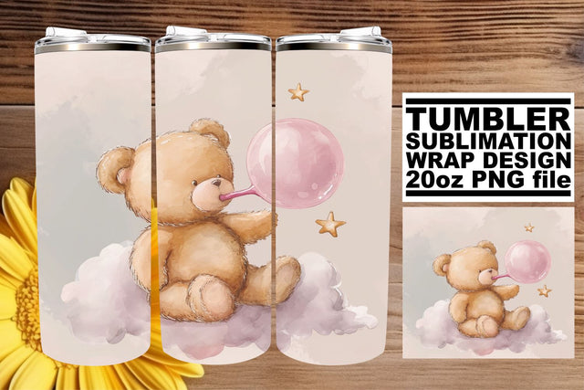 Watercolor Baby Bears on Tumbler Wrap - Nursery Art Sublimation afrosvg 
