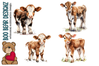 Watercolor Baby Cow Clipart Sublimation Boo Bear Designz 