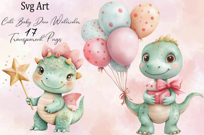Watercolor Baby Dino Clipart Bundle. Sublimation SVGArt 