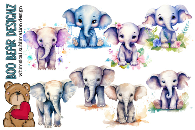 Watercolor Baby Elephant Clipart Sublimation Boo Bear Designz 