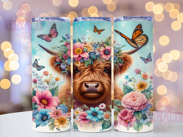 Watercolor Baby Highland Cow 20oz Tumbler Wrap Sublimation Design, Straight Tapered Tumbler Wrap, Spring Flowers Cute Animal Tumbler Png, Instant Digital Download Sublimation SvggirlplusArt 