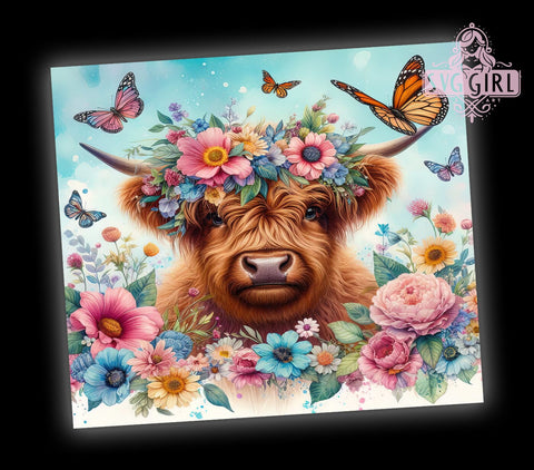 Watercolor Baby Highland Cow 20oz Tumbler Wrap Sublimation Design, Straight Tapered Tumbler Wrap, Spring Flowers Cute Animal Tumbler Png, Instant Digital Download Sublimation SvggirlplusArt 