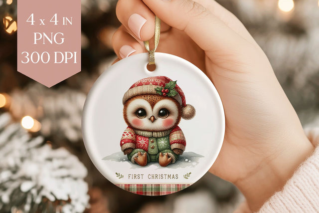 Watercolor Baby Owl Christmas Ornament PNG Design Sublimation BijouBay 