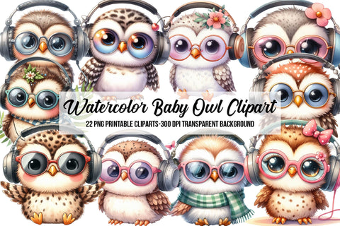 Watercolor Baby Owl Clipart Sublimation Rupkotha 