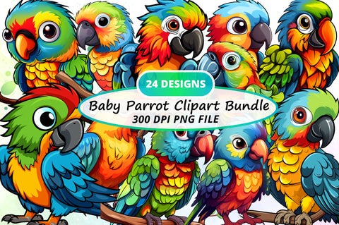 Watercolor Baby Parrot Clipart Bundle Sublimation Regulrcrative 