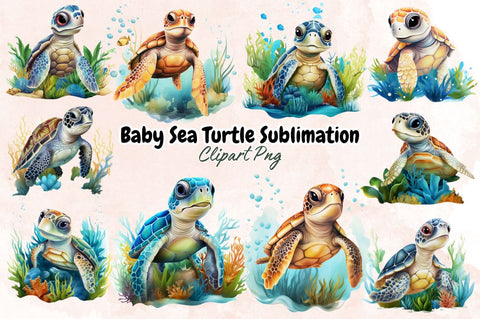 Watercolor Baby Sea Turtle Sublimation Clipart Bundle Sublimation Designangry 