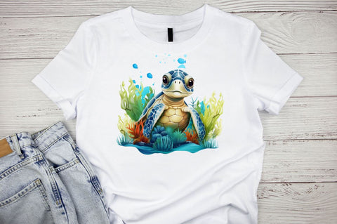 Watercolor Baby Sea Turtle Sublimation Clipart Bundle Sublimation Designangry 