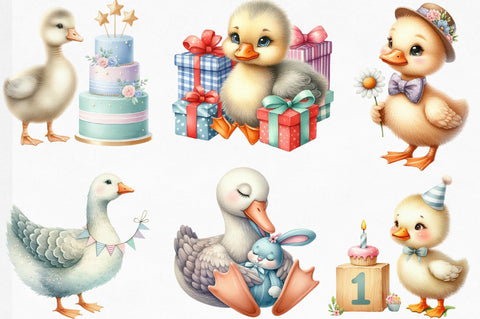 Watercolor Baby White Goose Birthday Png Sublimation SVGista 