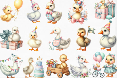 Watercolor Baby White Goose Birthday Png Sublimation SVGista 