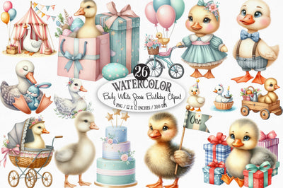 Watercolor Baby White Goose Birthday Png Sublimation SVGista 