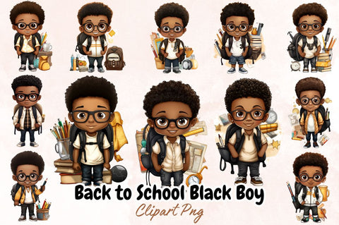 Watercolor Back to School Black Boy Clipart Bundle Sublimation Designangry 