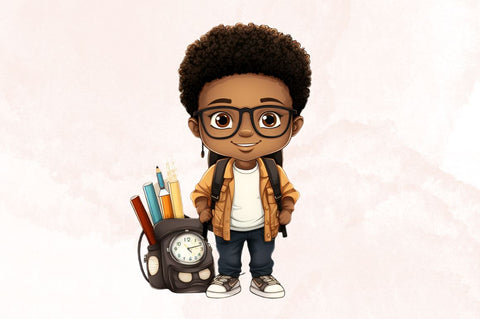 Watercolor Back to School Black Boy Clipart Bundle Sublimation Designangry 
