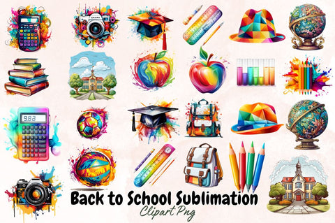 Watercolor Back to school Clipart Bundle Sublimation Designangry 
