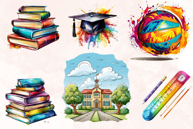 Watercolor Back to school Clipart Bundle Sublimation Designangry 