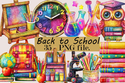 Watercolor Back to School Clipart Bundle. Sublimation SVGArt 