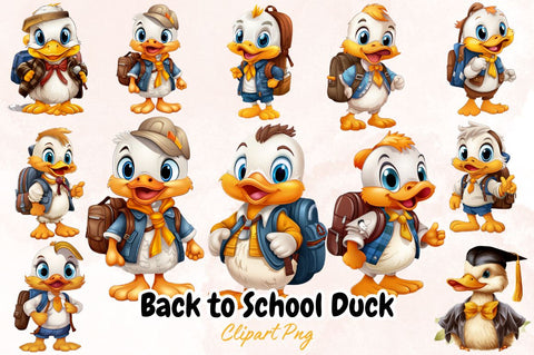 Watercolor Back to School Duck Sublimation Clipart Bundle Sublimation Designangry 