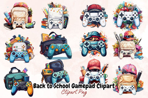Watercolor Back to School Gamepad Clipart Bundle Sublimation Designangry 