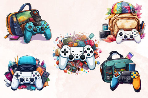 Watercolor Back to School Gamepad Clipart Bundle Sublimation Designangry 