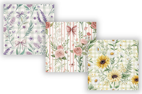 Watercolor Back to School Patterns, Seamless Grandmillennial Floral Bundle, Printable Scrapbook Paper, Gingham Botanical Design Collection Digital Pattern FloridPrintables 