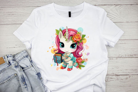 Watercolor Back to School Unicorn Clipart Bundle Sublimation Designangry 