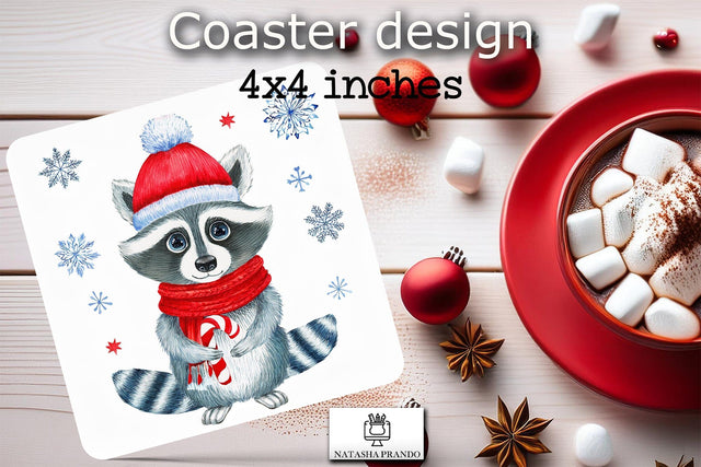 Watercolor Badger in Christmas Hat Coaster Sublimation Design Sublimation Natasha Prando 