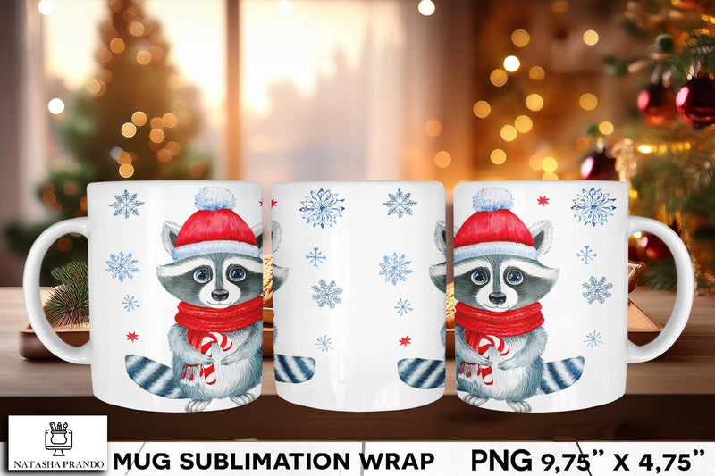 Watercolor Badger in Christmas Hat Mug Wrap Sublimation Sublimation Natasha Prando 