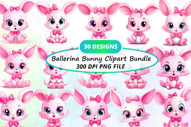 Watercolor Ballerina Bunny Collection Clipart Bundle Sublimation Regulrcrative 