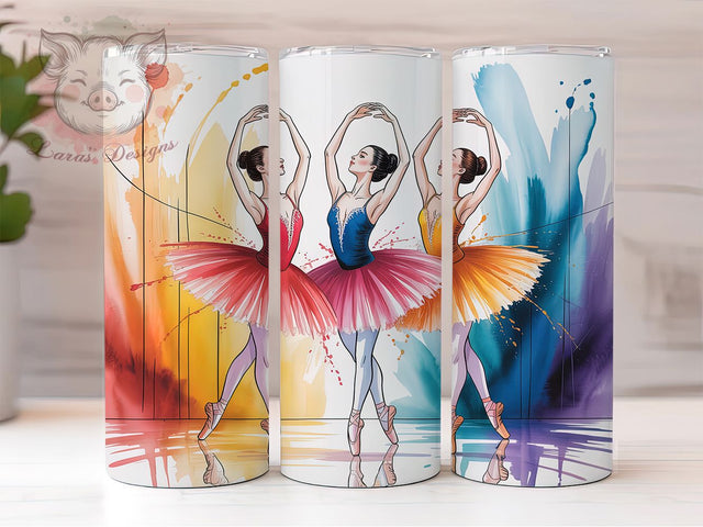 Watercolor Ballerina Dance Tumbler, Watercolor Style, Colorful Artwork, Dance Design, Graceful Motion, 20Oz Tumbler, Sublimation Wrap Sublimation Lara' s Designs 