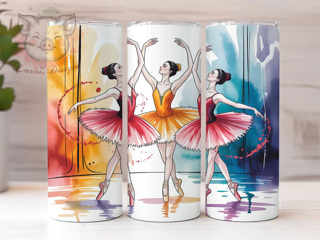 Watercolor Ballerina Dance Tumbler, Watercolor Style, Colorful Artwork, Dance Design, Graceful Motion, 20Oz Tumbler, Sublimation Wrap Sublimation Lara' s Designs 