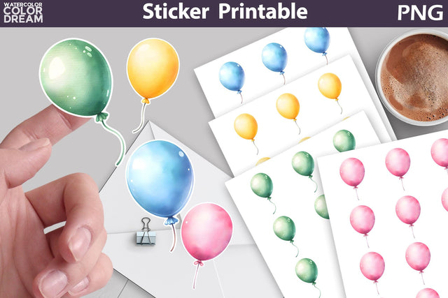 Watercolor Balloons Sticker | Birthday Balloons Sticker Sublimation WatercolorColorDream 