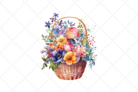Watercolor Basket Floral Bouquet Clipart Sublimation FloridPrintables 
